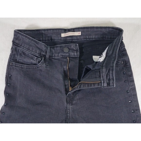 Levis 721 High Rise Skinny Stretch Jeans Size 29 Black Denim Rhinestone Stripe - Picture 4 of 16